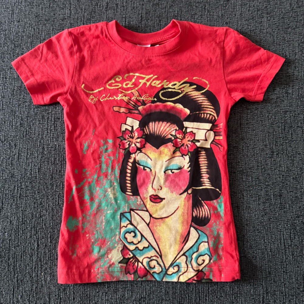 NWT Ed Hardy by Christian Audigier Unisex Kids Red and Gold Tee Shirt